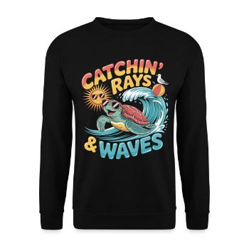 Surfing Turtle – Good Mood Summer Motif - Unisex Sweatshirt - black - Front - Alina (178cm) & Michal (187cm)