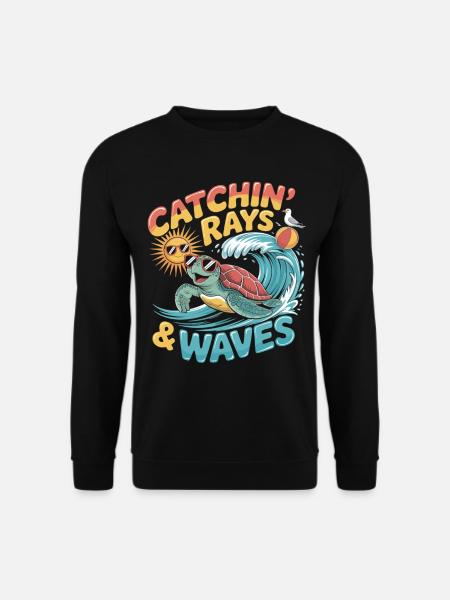 Surfende Schildkröte – Gute-Laune Sommermotiv - Unisex Pullover - Schwarz