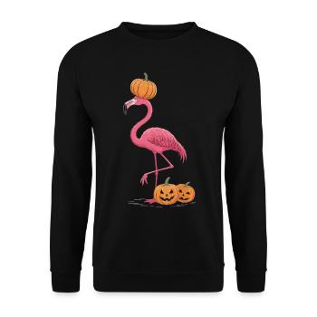 Flamant rose drôle avec citrouille – Chemise d’Halloween - Sweat-shirt Unisexe - noir - Devant - Alina (178cm) & Michal (187cm)