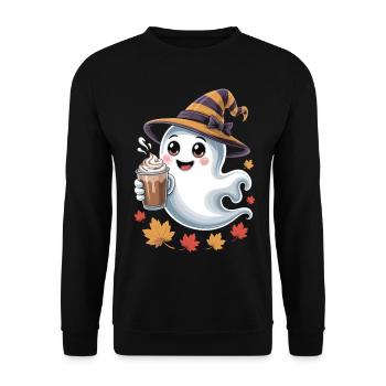 Cute Halloween Ghost Shirt with Coffee - Unisex Sweatshirt - black - Front - Alina (178cm) & Michal (187cm)