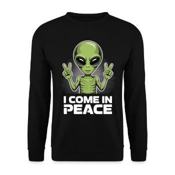 Lustiges Alien „I Come in Peace“ - Unisex Pullover - Schwarz - Vorne - Alina (178cm) & Michal (187cm)