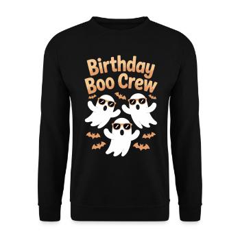 Boo Crew Geburtstagsshirt mit Spukfaktor - Unisex Pullover - Schwarz - Vorne - Alina (178cm) & Michal (187cm)