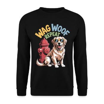 Wag Woof Repeat - Stylischer Hund mit Sonnenbrille - Unisex Pullover - Schwarz - Vorne - Alina (178cm) & Michal (187cm)