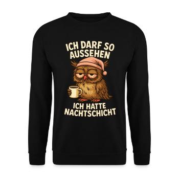 Nachtschicht Nachtdienst Krankenschwester Eule - Unisex Pullover - Schwarz - Vorne - Alina (178cm) & Michal (187cm)