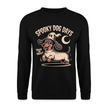 Spooky Dog Days – Lustiger Dackel zu Halloween - Unisex Pullover - Schwarz - Vorne - Alina (178cm) & Michal (187cm)