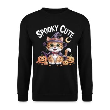 Chat sorcière mignon - Chemise d’Halloween mignonne effrayante - Sweat-shirt Unisexe - noir - Devant - Alina (178cm) & Michal (187cm)
