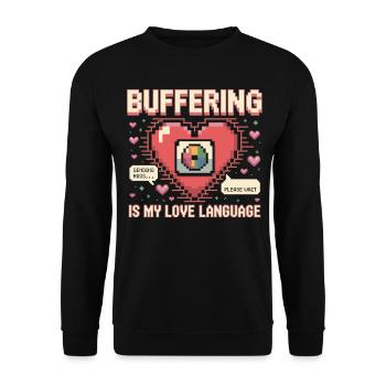 Liebe braucht Ladezeit – Nerd Pixel Herz Shirt - Unisex Pullover - Schwarz - Vorne - Alina (178cm) & Michal (187cm)