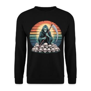 Grim Reaper with Skulls – Dark Halloween Shirt - Unisex Sweatshirt - black - Front - Alina (178cm) & Michal (187cm)