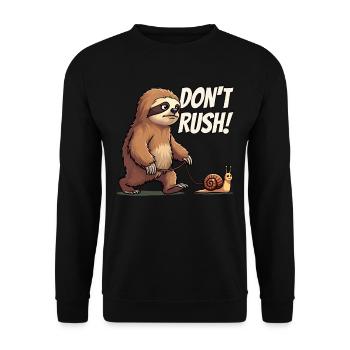 Sloth Saying, Don't Rush, Snail Hiking - Unisex Sweatshirt - black - Front - Alina (178cm) & Michal (187cm)