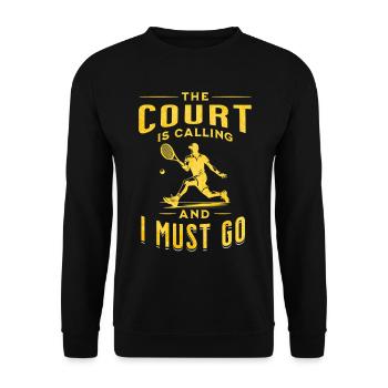Lustiges Court Ruft Tennis Design - Unisex Pullover - Schwarz - Vorne - Alina (178cm) & Michal (187cm)