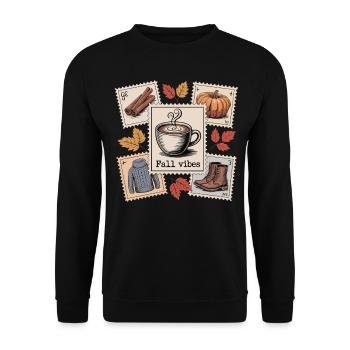 Herbstliebe Design mit Zimt, Kürbis & Kaffee - Unisex Pullover - Schwarz - Vorne - Alina (178cm) & Michal (187cm)