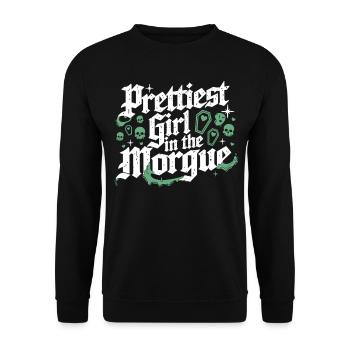 Prettiest Girl – Sarkastisches Gruftie Shirt - Unisex Pullover - Schwarz - Vorne - Alina (178cm) & Michal (187cm)