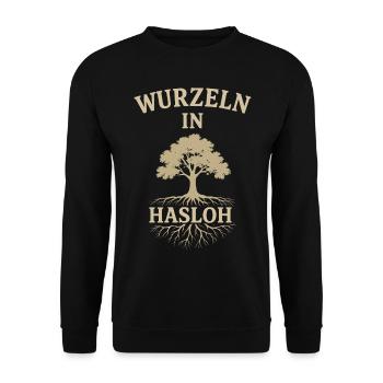 Hasloh Shirt Heimat Norddeutschland Lokal - Unisex Pullover - Schwarz - Vorne - Alina (178cm) & Michal (187cm)