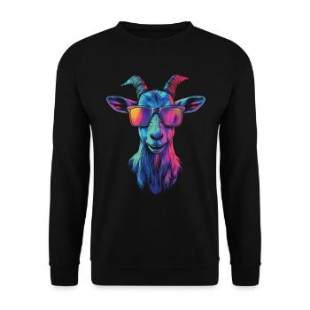 Coole Regenbogen Ziege mit Sonnenbrille - Unisex Pullover - Schwarz - Vorne - Alina (178cm) & Michal (187cm)