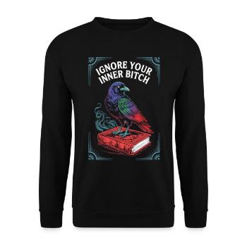 Tarot Rabe auf Zauberbuch – Frecher Mindset-Spruch - Unisex Pullover - Schwarz - Vorne - Alina (178cm) & Michal (187cm)