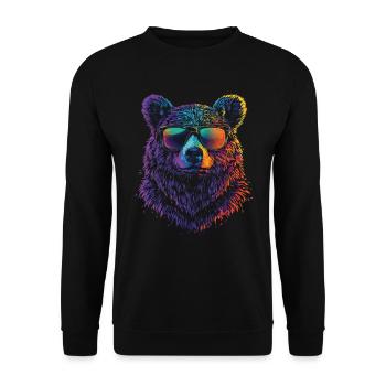 Cooler Bär mit Sonnenbrille in regenbogen Farbe - Unisex Pullover - Schwarz - Vorne - Alina (178cm) & Michal (187cm)