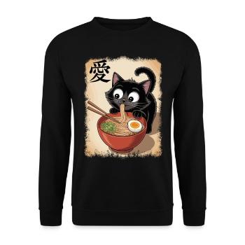 Cat, Ramen, Japanese Noodles, Funny Kawaii - Unisex Sweatshirt - black - Front - Alina (178cm) & Michal (187cm)