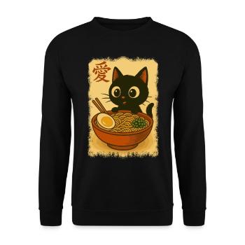 Cat, Ramen, Japanese Noodles, Funny Kawaii - Unisex Sweatshirt - black - Front - Alina (178cm) & Michal (187cm)