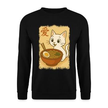 Cat, Ramen, Japanese Noodles, Funny Kawaii - Unisex Sweatshirt - black - Front - Alina (178cm) & Michal (187cm)
