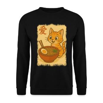 Chat, Ramen, Nouilles Japonaises, Drôle de Kawaii - Sweat-shirt Unisexe - noir - Devant - Alina (178cm) & Michal (187cm)