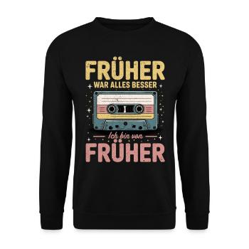 90er Jahre Outfit 80er Party 90s Motto Kassette - Unisex Pullover - Schwarz - Vorne - Alina (178cm) & Michal (187cm)