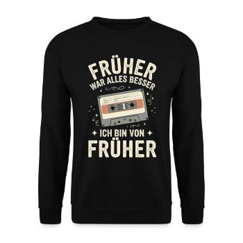 90er Jahre Outfit 80er Party 90s Motto Kassette - Unisex Pullover - Schwarz - Vorne - Alina (178cm) & Michal (187cm)