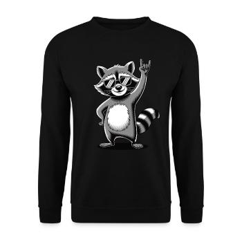 Cool raccoon with rock gesture & sunglasses - Unisex Sweatshirt - black - Front - Alina (178cm) & Michal (187cm)