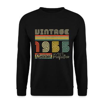 1955 Geburtstag 1955 Jahrgang Geburtstag 1955 - Unisex Pullover - Schwarz - Vorne - Alina (178cm) & Michal (187cm)