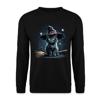 T-shirt d’Halloween Witch Cat – Miaoul sifflant ! - Sweat-shirt Unisexe - noir - Devant - Alina (178cm) & Michal (187cm)