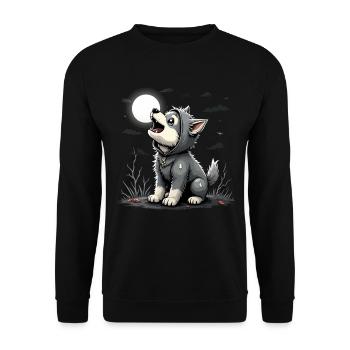 Howling Werewolf Puppy Halloween Awoo ooooo! - Unisex Sweatshirt - black - Front - Alina (178cm) & Michal (187cm)