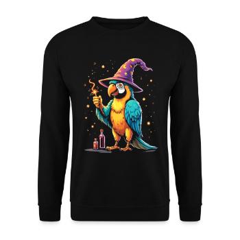 Perroquet sorcier Squaaawk Abracadabra ! Oiseau d’Halloween - Sweat-shirt Unisexe - noir - Devant - Alina (178cm) & Michal (187cm)