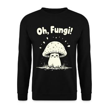 Oh, Fungi! Lustiger Pilz - Unisex Pullover - Schwarz - Vorne - Alina (178cm) & Michal (187cm)