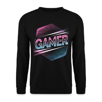 Gamer Shirt mit Neon Stil - Unisex Pullover - Schwarz - Vorne - Alina (178cm) & Michal (187cm)