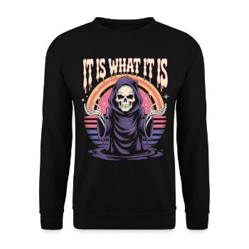 Grim Reaper Retro Saying Shirt - Unisex Sweatshirt - black - Front - Alina (178cm) & Michal (187cm)