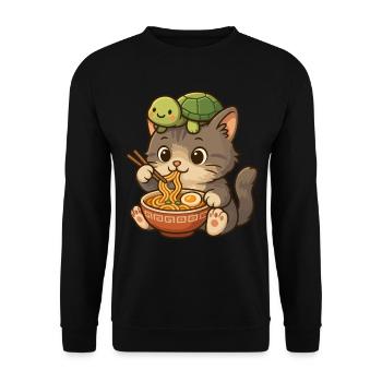 Süße Katze, Niedliches Kätzchen, Ramen Schildkröte - Unisex Pullover - Schwarz - Vorne - Alina (178cm) & Michal (187cm)