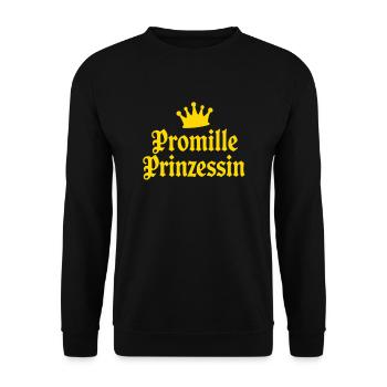 Promille Prinzessin, Feierlaune, Party Shirt - Unisex Pullover - Schwarz - Vorne - Alina (178cm) & Michal (187cm)