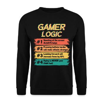 Gamer Logic Lustig Spruch Videospiel Konsole - Unisex Pullover - Schwarz - Vorne - Alina (178cm) & Michal (187cm)