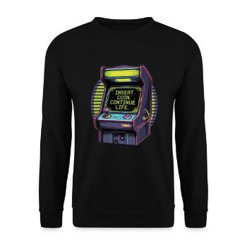 Insérer une pièce de monnaie – Continuer la vie | Conception Retro Gamer - Sweat-shirt Unisexe - noir - Devant - Alina (178cm) & Michal (187cm)