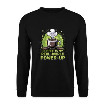 Coffee is my Real-World Power-Up – Gamer & Kaffee - Unisex Pullover - Schwarz - Vorne - Alina (178cm) & Michal (187cm)