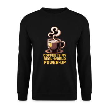 Coffee is my Real-World Power-Up– Gamer & Kaffee - Unisex Pullover - Schwarz - Vorne - Alina (178cm) & Michal (187cm)