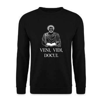 Veni Vedi Docui – Lateinisches Spruch Design - Unisex Pullover - Schwarz - Vorne - Alina (178cm) & Michal (187cm)