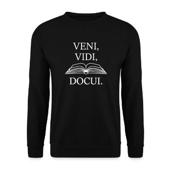 Veni Vedi Docui – Lateinisches Spruch Design - Unisex Pullover - Schwarz - Vorne - Alina (178cm) & Michal (187cm)