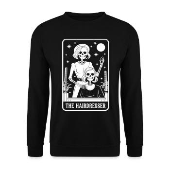 Skeleton Barber Tarot Card Shirt - Unisex Sweatshirt - black - Front - Alina (178cm) & Michal (187cm)