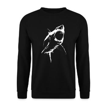 Bedrohlicher Riesen-Hai – Schwarz Weiß Silhouette - Unisex Pullover - Schwarz - Vorne - Alina (178cm) & Michal (187cm)