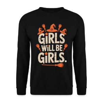 Witch Saying Girl Witch Hat Broom Halloween - Unisex Sweatshirt - black - Front - Alina (178cm) & Michal (187cm)