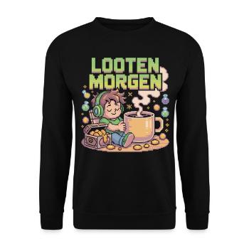Pixel Coffee and Loot - Unisex Sweatshirt - black - Front - Alina (178cm) & Michal (187cm)