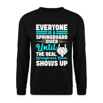 Kunstspringen Turmspringer Sprungbrett - Unisex Pullover - Schwarz - Vorne - Alina (178cm) & Michal (187cm)