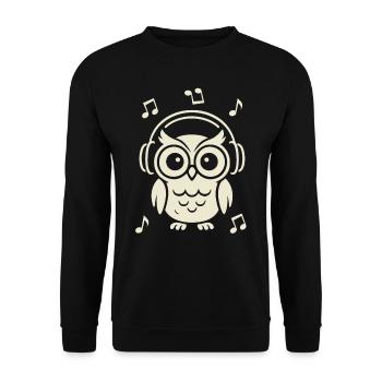Groovy Owl with Headphones Under the Stars - Unisex Sweatshirt - black - Front - Alina (178cm) & Michal (187cm)