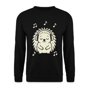 Friedlicher Igel beim Musikhören - Unisex Pullover - Schwarz - Vorne - Alina (178cm) & Michal (187cm)