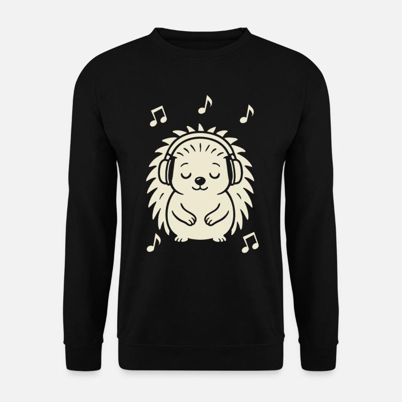 Friedlicher Igel beim Musikhören - Unisex Pullover - Schwarz